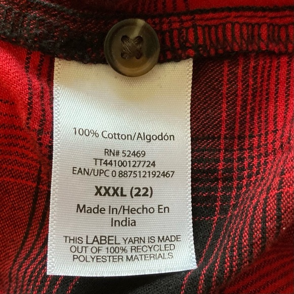 Time and Tru Red + Black Plaid Long Sleeve Mini Dress | 100% Cotton | Size 22 - Picture 3 of 9